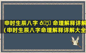 申时生辰八字 🦈 命理解释详解（申时生辰八字命理解释详解大全）